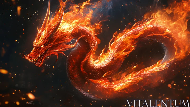 Fiery serpentine dragon rendered in glowing digital flames.