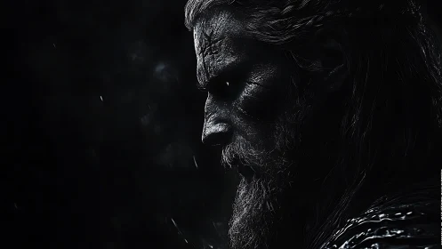 Bearded warrior profile rendered in high contrast side light