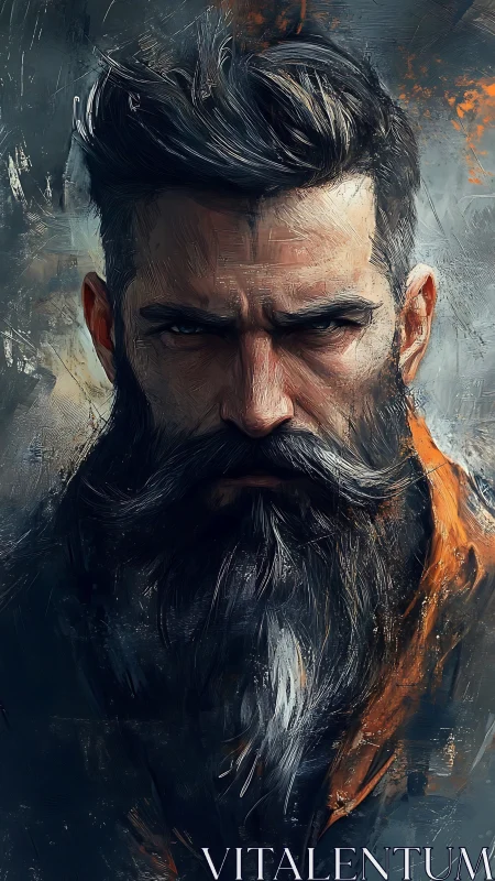 Digital portrait depicts bearded male subject with textured brushwork