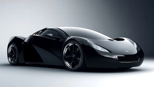 Sleek black supercar rendered with sculpted aerodynamic lines.