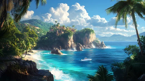 Tropical Paradise Cove with Dramatic Cliff and Turquoise Waters
