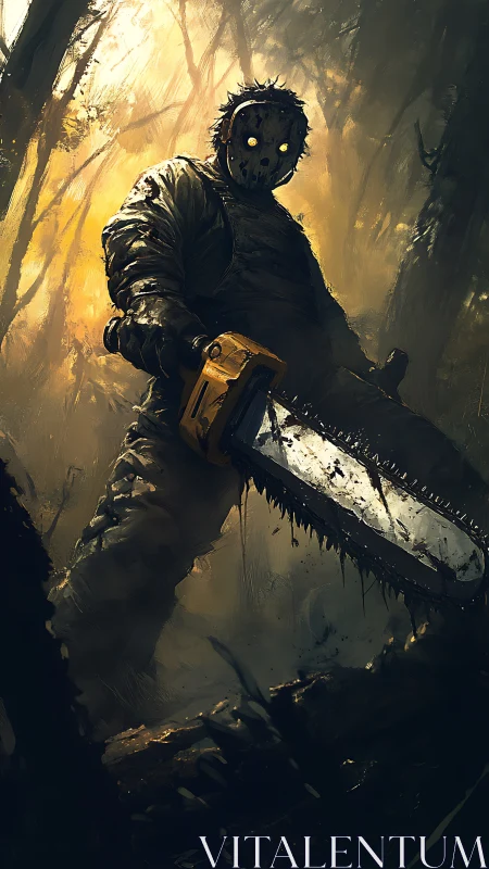 Chainsaw sentinel leans from the gloom and drinks the light