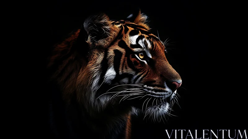 Tiger profile glows against deep black negative space