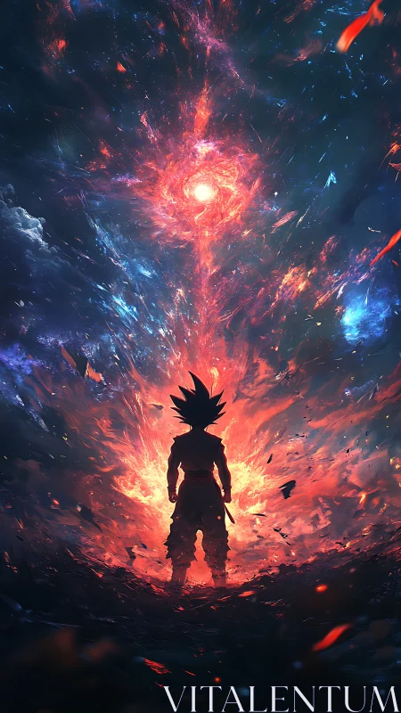 Starlit warrior drinking fire from a spiraling cosmic wound.