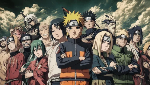 Stormlit ninja alliance stands defiant beneath restless skies