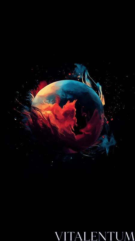 Digital sphere with contrasting fluid color fields on black