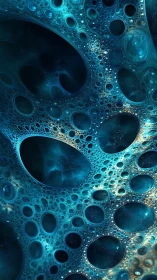 Layered turquoise cellular pattern with nested circular voids.