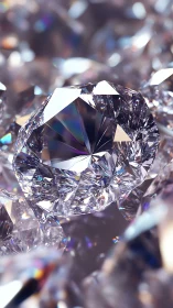 Cut diamond rests among defocused crystals in tight macro view
