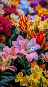 Vibrant Garden Symphony: Prismatic Alstroemeria Blooms in Radiant Splendor