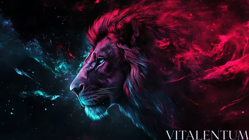 Cosmic lion exhales neon starlight into the void