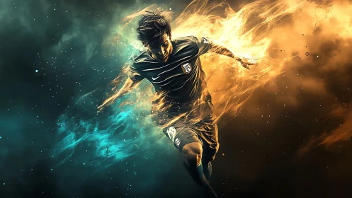 Blazing soccer hero charges ahead in a dramatic energy clash