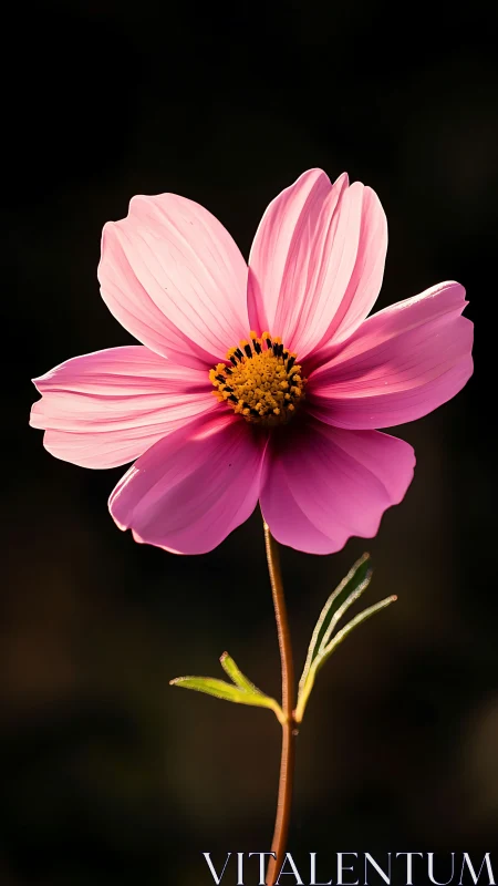Cosmos Flower with Vibrant Pink Petals and Golden Disk Center