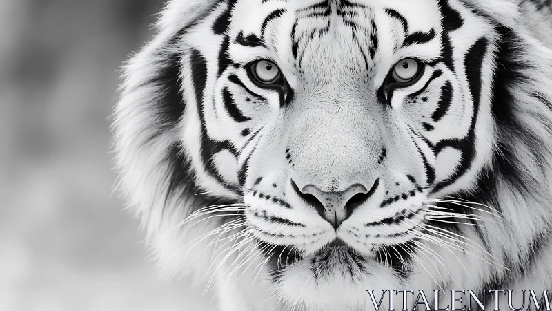 Monochrome tiger gaze humming with quiet stormlight focus.