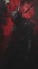 Shadowed horned wraith emerges from crimson chaos