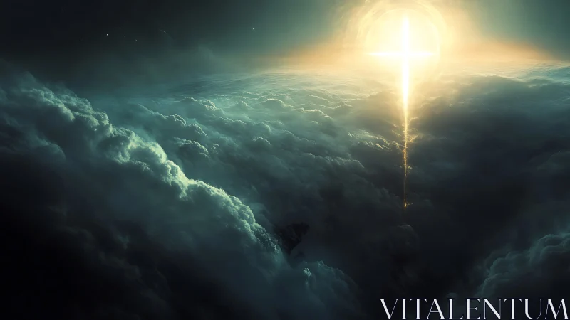 Sky-splitting cross-carved sunrise pierces a storm ocean