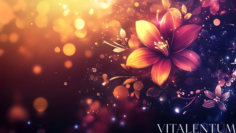 Luminous botanical forms radiate through particle-saturated gradient atmosphere.