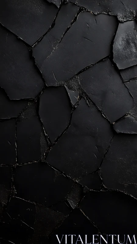 Shattered matte black surface with fractured stone geometry.