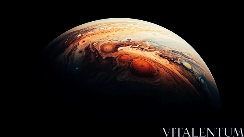 Storm-lit gas giant rises from deep cosmic shadow