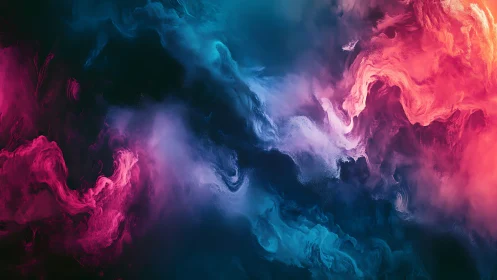 Cosmic nebula clouds swirl in neon pink and cyan light.