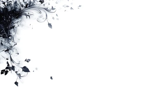 Black floral swirl illustration on white negative space.