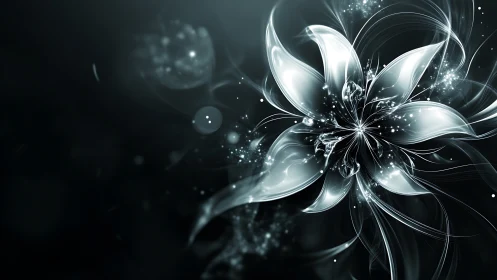 Glass nebula flower unwinds silver petals in quiet space