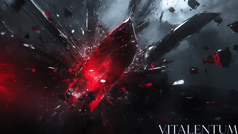 Shattering red energy crystal under high-velocity impact in void