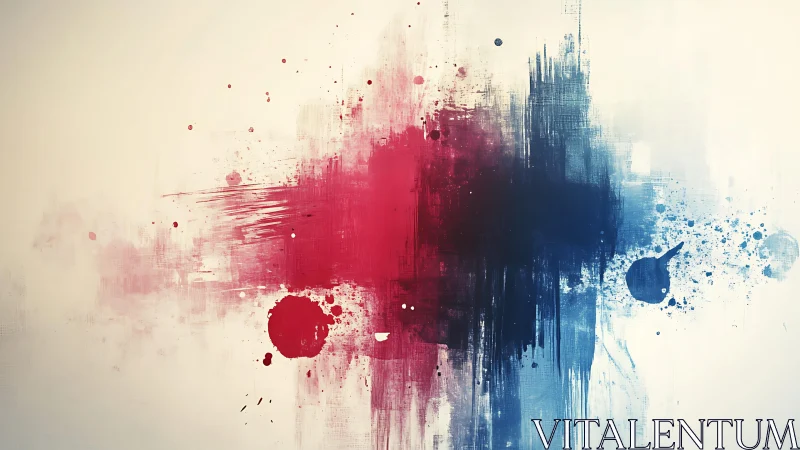 Abstract Red and Blue Brush Strokes on Light Canvas Background.