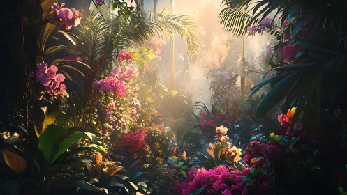 Sunlit orchid jungle where secret blossoms learn to glow.