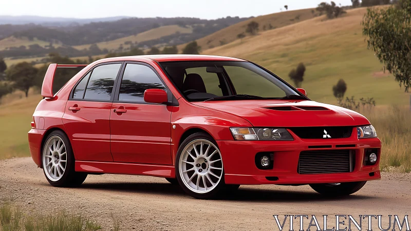Red AWD rally sedan with aero kit and large front intercooler
