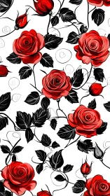 Red Roses with Black Foliage in Elaborate Botanical Interweaving Pattern.