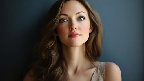 Elegant young woman with soft waves, natural beauty portrait.