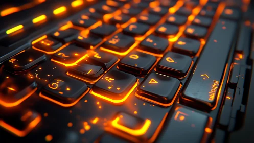 Backlit gaming keyboard with molten orange neon glow.