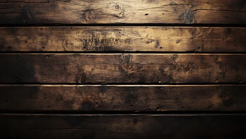 Dark stained wooden plank wall with worn rustic texture.