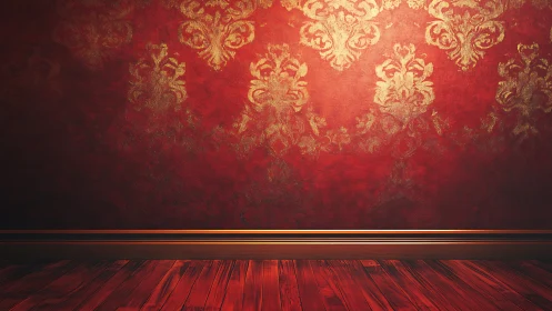 Velvet red wall whispers warmth above burnished wood floor
