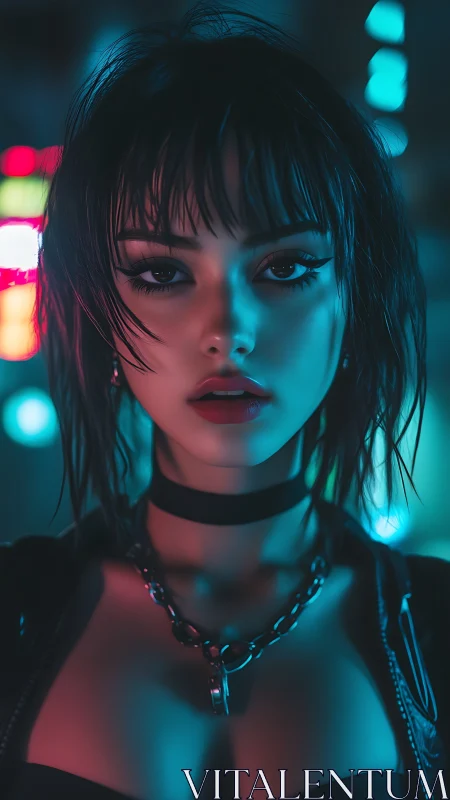 Cyberpunk portrait of woman under teal magenta rim lighting