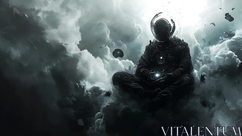 Silent space wanderer cradles a glowing cosmic secret