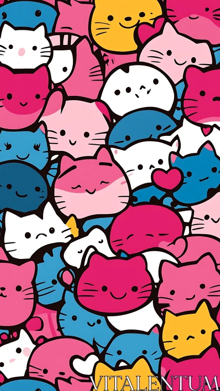 Colorful Cute Cats Pattern Stacked Together