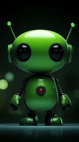 Cute green robot character with glossy sci fi finish.
