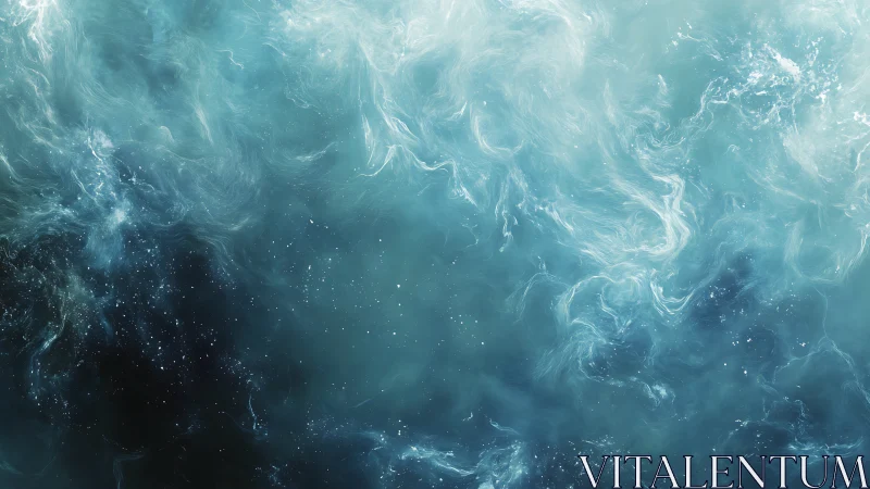 Nebula-like teal cloud field drifts through dark space