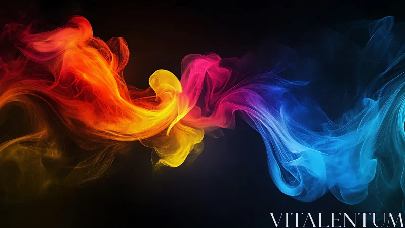 Vibrant spectral smoke ribbons swirl across dark void.