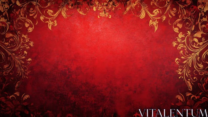 Red textured background with ornate gold floral border.