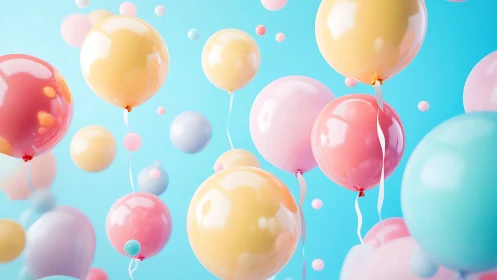 Floating Balloons Against Turquoise Sky Creates Playful Joy