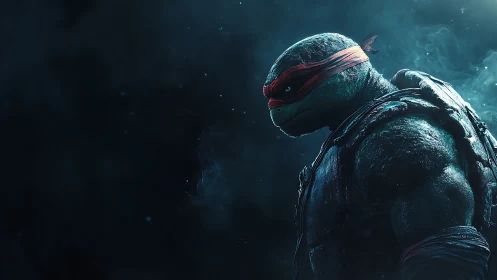 Rendered anthropomorphic turtle stands in profile view