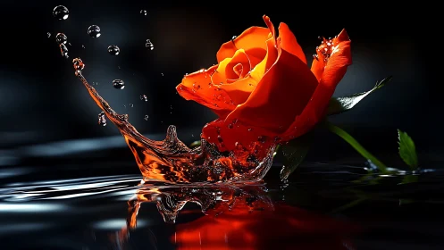 Red Rose Captured in Dynamic Water Splash.