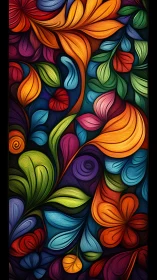 Colorful swirling abstract floral leaves fill vertical frame