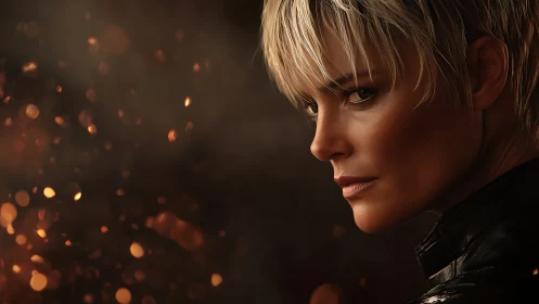 Smoldering gaze captures quiet strength in warm ember light