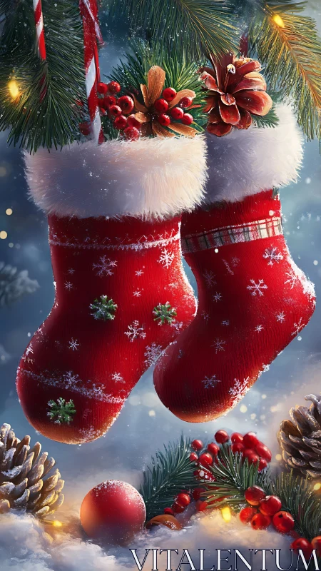 Twin scarlet stockings whisper quiet promises of snow