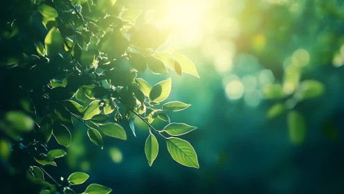 Sunlit Green Leaves in Soft Focus Nature Photography.