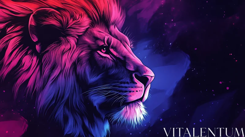 Neon-gradient lion profile rendered in high-contrast digital painting
