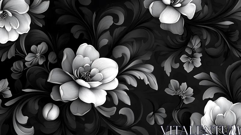 Elegant Black and White Floral Garden.